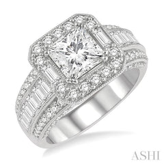 Princess Shape Semi-Mount Halo Diamond Engagement Ring