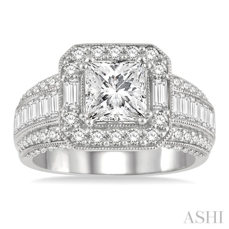 Princess Shape Semi-Mount Halo Diamond Engagement Ring