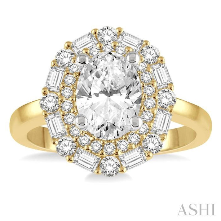 Oval Shape Semi-Mount Halo Diamond Engagement Ring