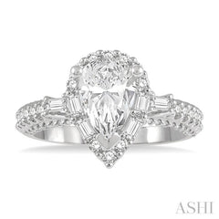 Pear Shape Semi-Mount Halo Diamond Engagement Ring