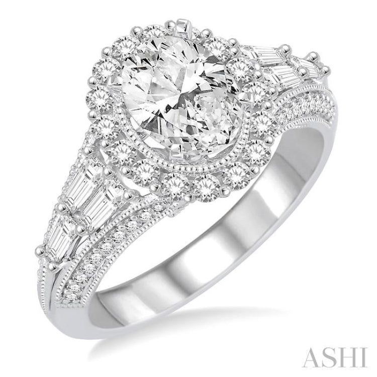 Oval Shape Semi-Mount Halo Diamond Engagement Ring