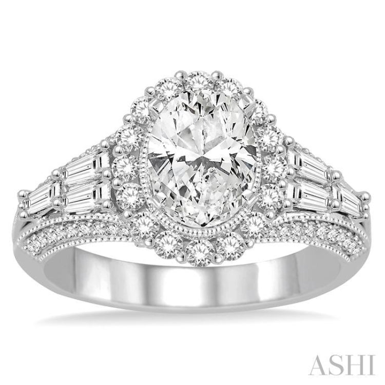 Oval Shape Semi-Mount Halo Diamond Engagement Ring