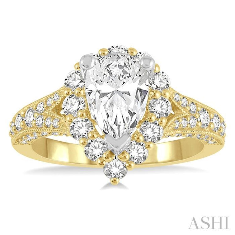 Pear Shape Semi-Mount Halo Diamond Engagement Ring