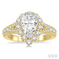 Pear Shape Semi-Mount Halo Diamond Engagement Ring