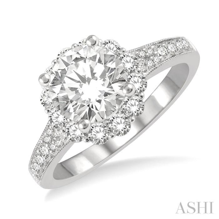 Round Shape Semi-Mount Halo Diamond Engagement Ring