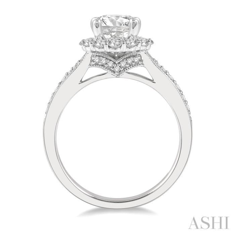 Round Shape Semi-Mount Halo Diamond Engagement Ring