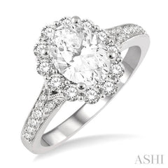 Oval Shape Semi-Mount Halo Diamond Engagement Ring