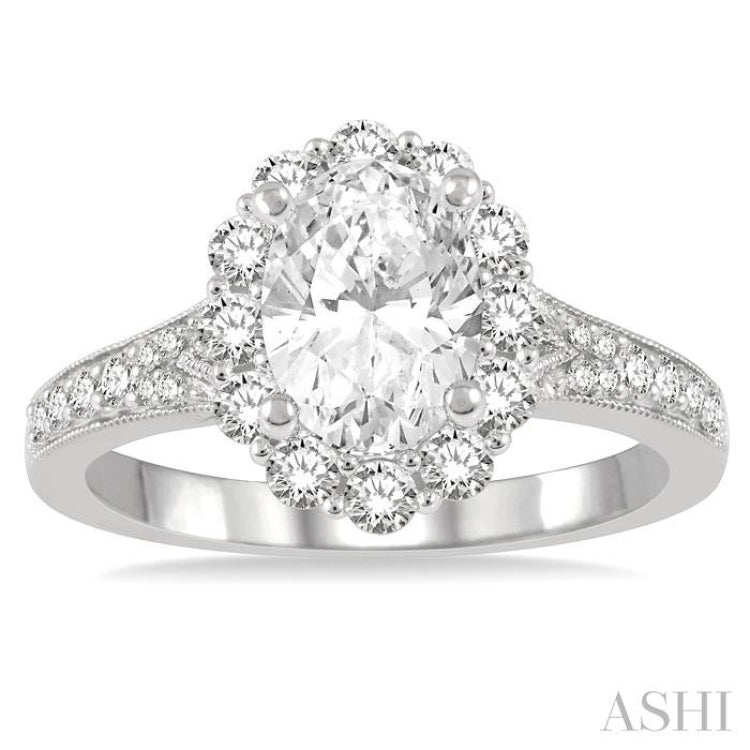 Oval Shape Semi-Mount Halo Diamond Engagement Ring