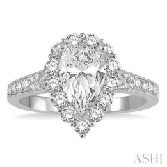 Pear Shape Semi-Mount Halo Diamond Engagement Ring