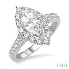 Marquise Shape Semi-Mount Halo Diamond Engagement Ring