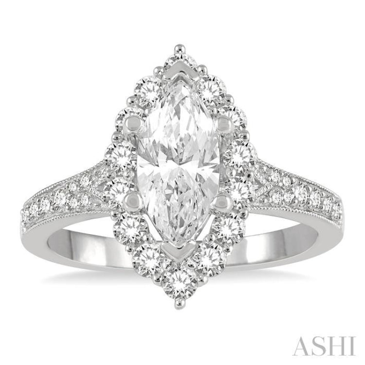 Marquise Shape Semi-Mount Halo Diamond Engagement Ring