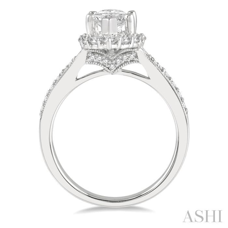 Marquise Shape Semi-Mount Halo Diamond Engagement Ring