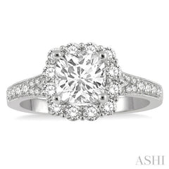 Cushion Shape Semi-Mount Halo Diamond Engagement Ring