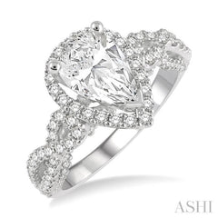 Pear Shape Semi-Mount Halo Diamond Engagement Ring