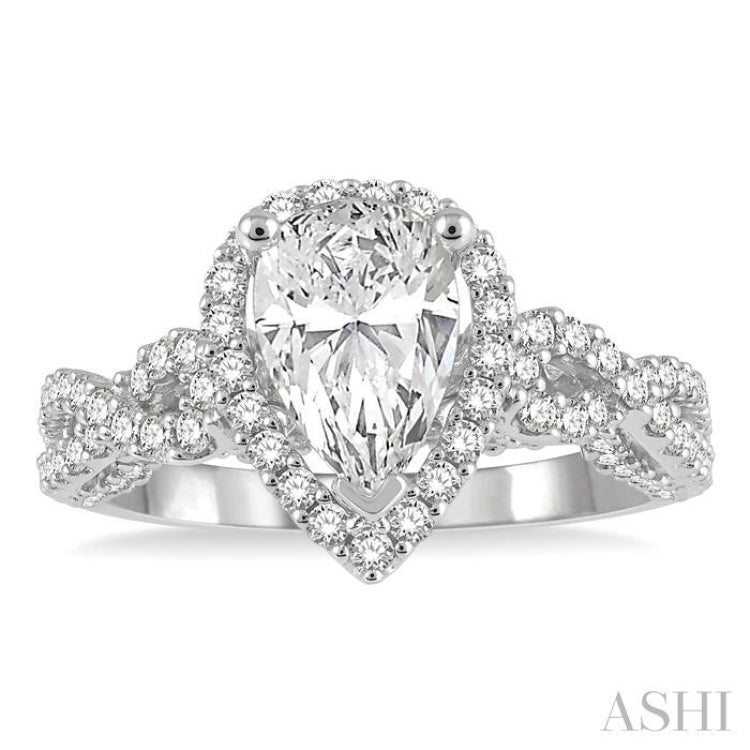 Pear Shape Semi-Mount Halo Diamond Engagement Ring