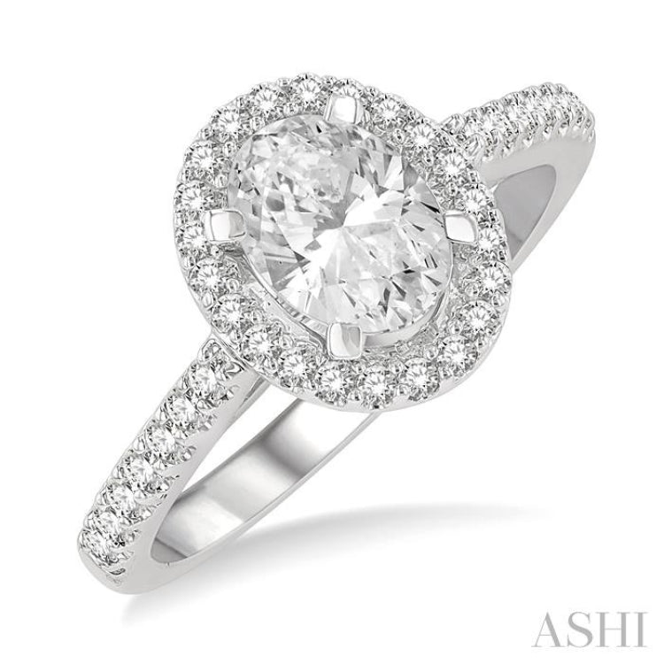 Oval Shape Semi-Mount Halo Diamond Engagement Ring