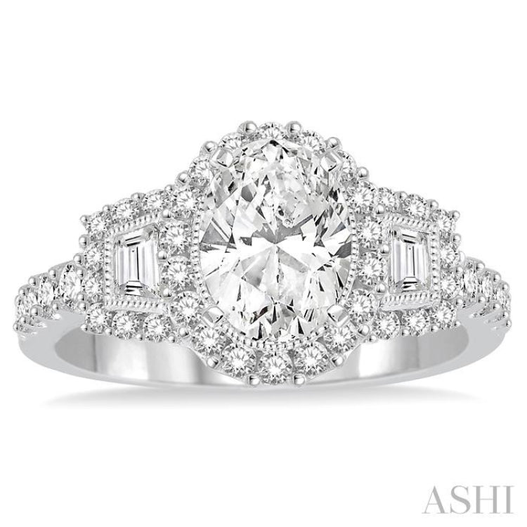 Oval Shape Semi-Mount Halo Diamond Engagement Ring