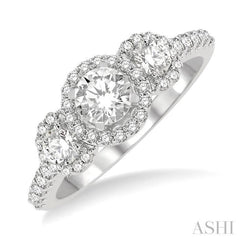 1 Ctw Past Present and Future Diamond Engagement Ring With 3/8 Ct Round Cut Center Stone in 14K White Gold