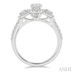 1 Ctw Past Present and Future Diamond Engagement Ring With 3/8 Ct Round Cut Center Stone in 14K White Gold