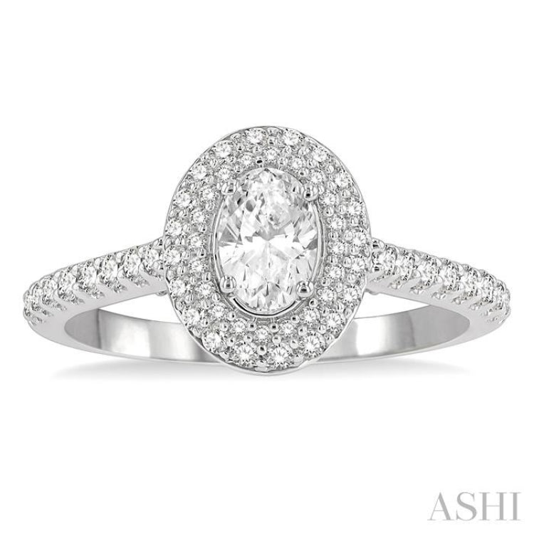 Oval Shape Halo Diamond Engagement Ring