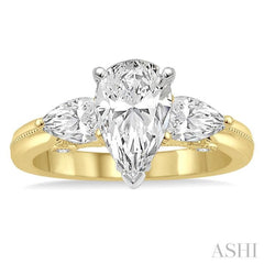 Pear Shape Past Present & Future Semi-Mount Diamond Engagement Ring