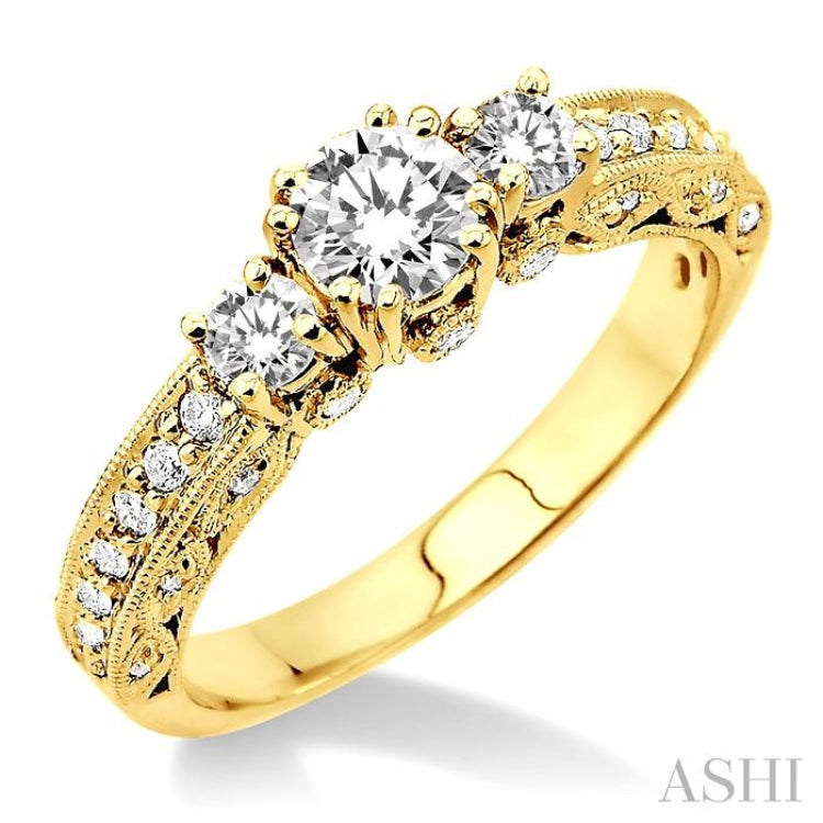 Round Shape Past Present & Future Diamond Engagement Ring