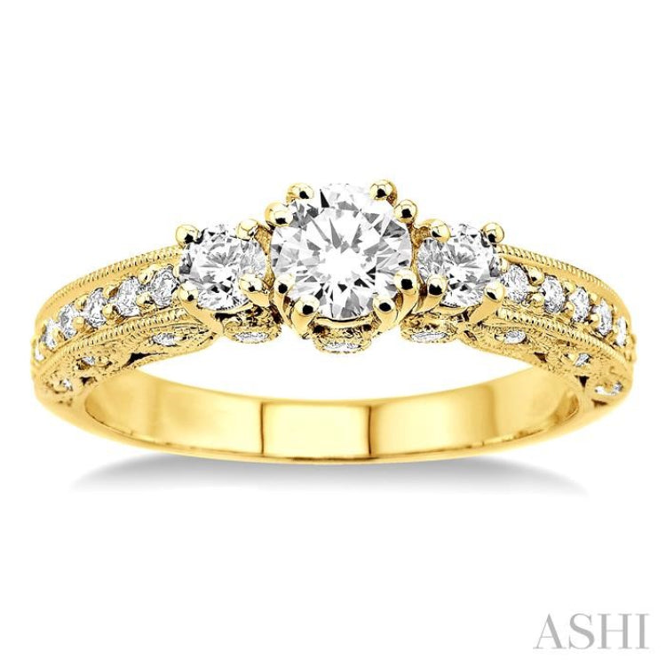 Round Shape Past Present & Future Diamond Engagement Ring