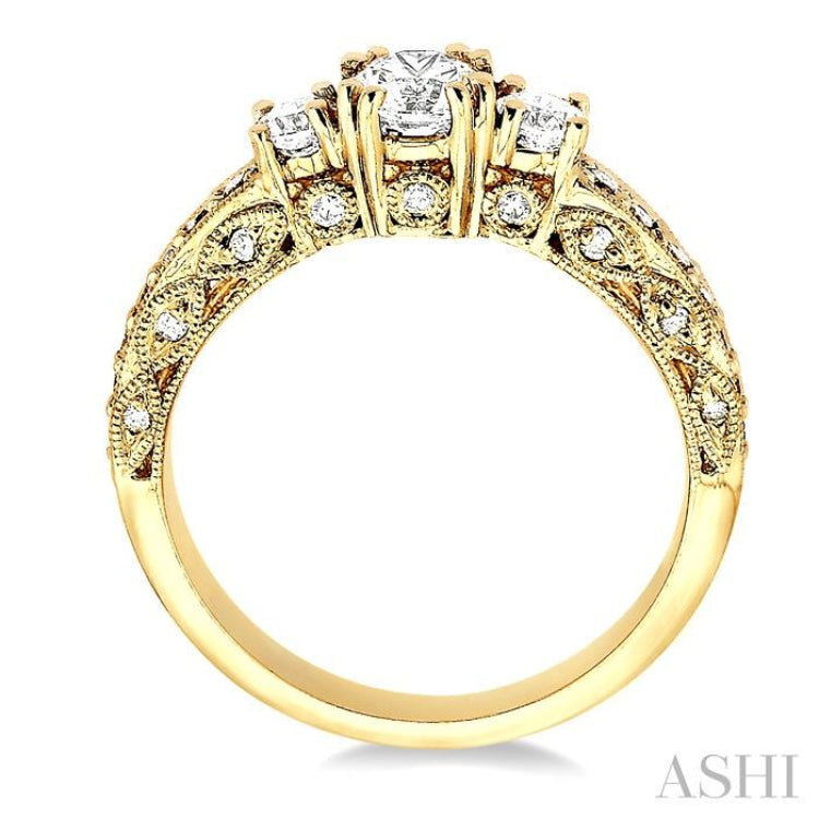 Round Shape Past Present & Future Diamond Engagement Ring