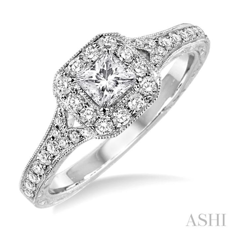 Princess Shape Semi-Mount Halo Diamond Engagement Ring