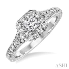 Princess Shape Semi-Mount Halo Diamond Engagement Ring