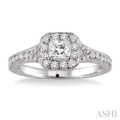 Princess Shape Semi-Mount Halo Diamond Engagement Ring