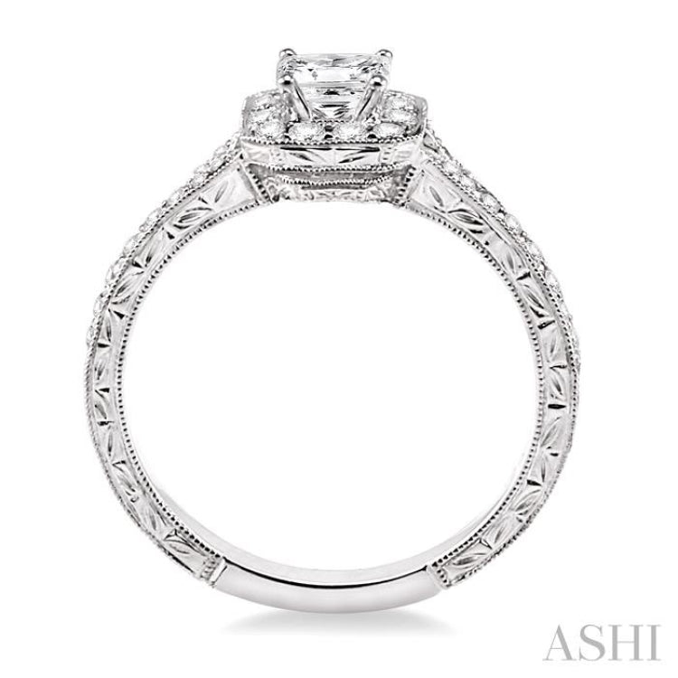 Princess Shape Semi-Mount Halo Diamond Engagement Ring