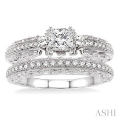 Princess Shape Past Present & Future Diamond Wedding Set