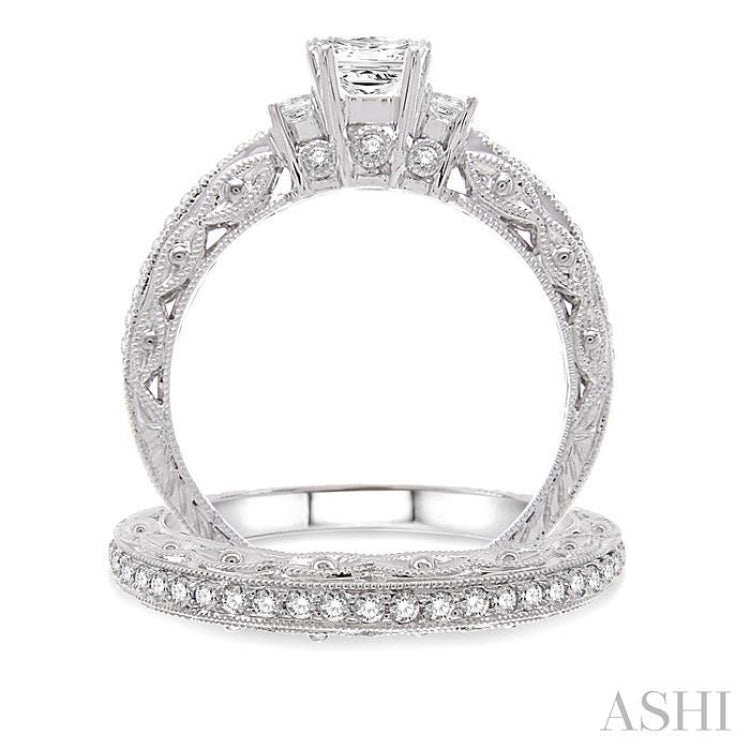 Princess Shape Past Present & Future Diamond Wedding Set