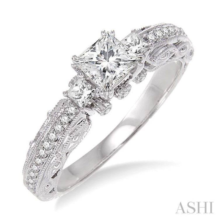 Princess Shape Past Present & Future Semi-Mount Diamond Engagement Ring