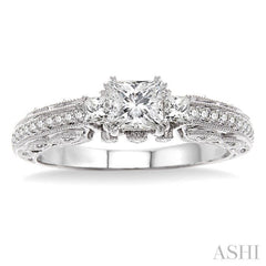 Princess Shape Past Present & Future Semi-Mount Diamond Engagement Ring