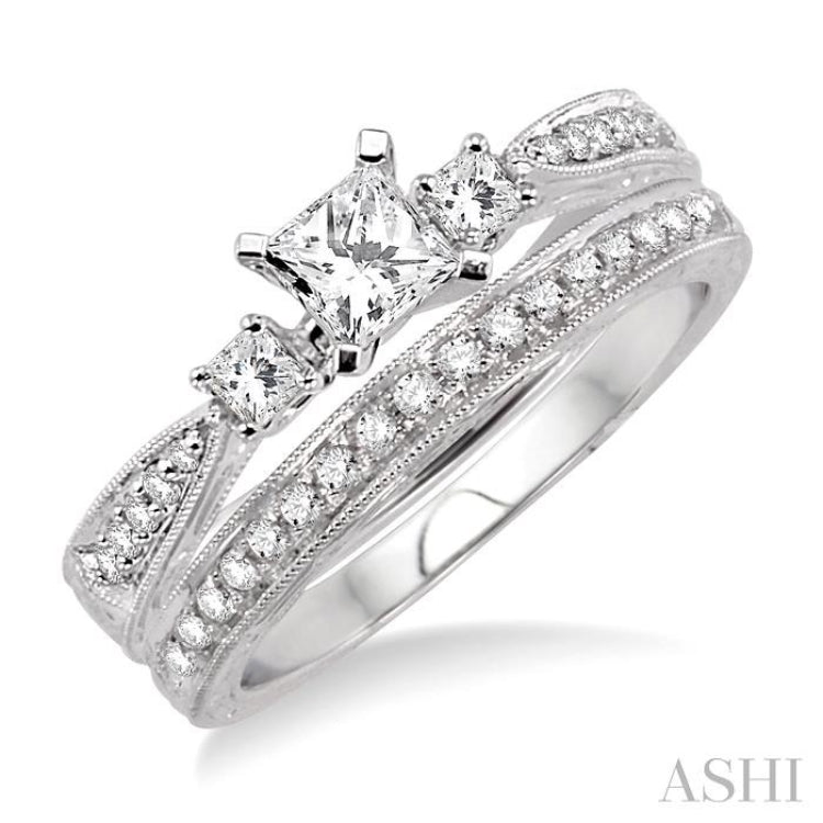 Princess Shape Past Present & Future Diamond Wedding Set