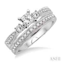 Princess Shape Past Present & Future Diamond Wedding Set