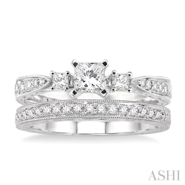 Princess Shape Past Present & Future Diamond Wedding Set