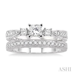 Princess Shape Past Present & Future Diamond Wedding Set