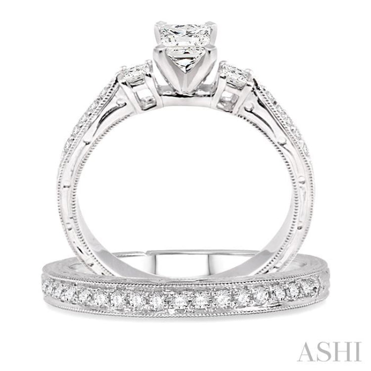 Princess Shape Past Present & Future Diamond Wedding Set