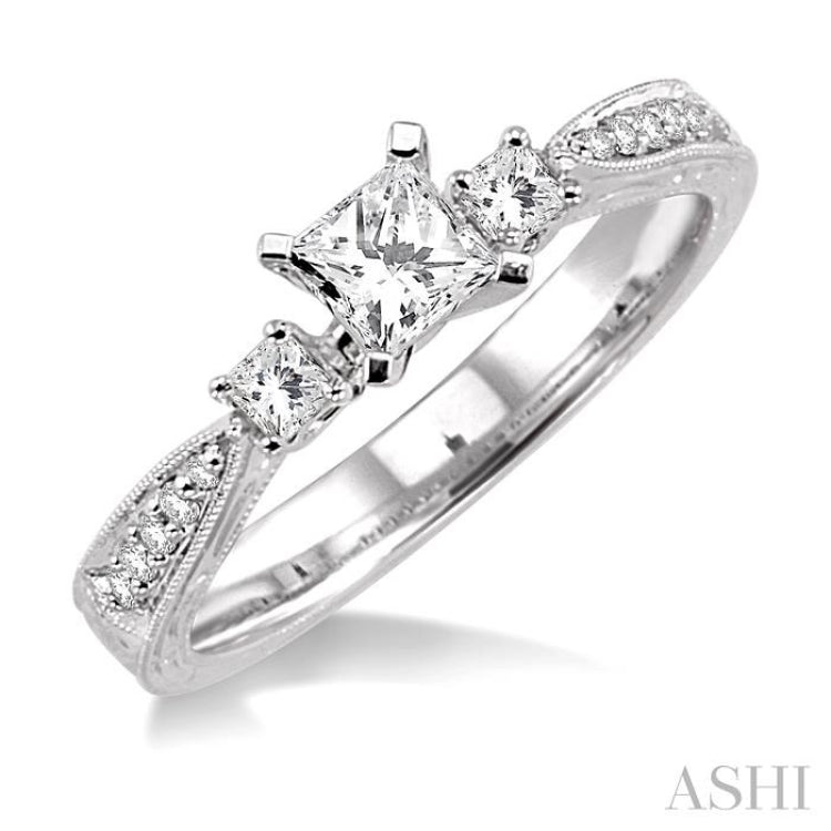 Princess Shape Past Present & Future Semi-Mount Diamond Engagement Ring