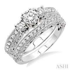 Round Shape Past Present & Future Diamond Wedding Set