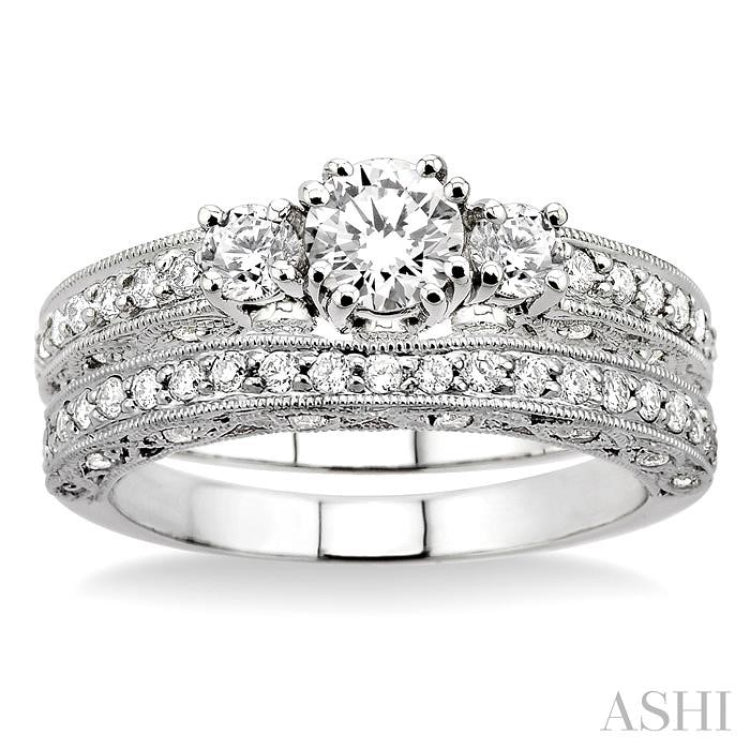 Round Shape Past Present & Future Diamond Wedding Set