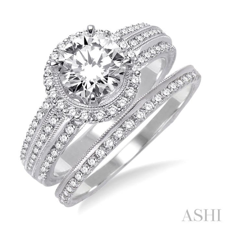 Round Shape Halo Diamond Wedding Set