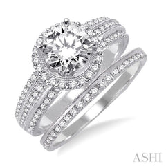 Round Shape Halo Diamond Wedding Set