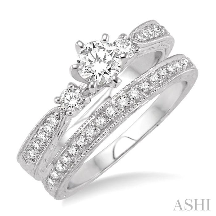 Round Shape Past Present & Future Diamond Wedding Set