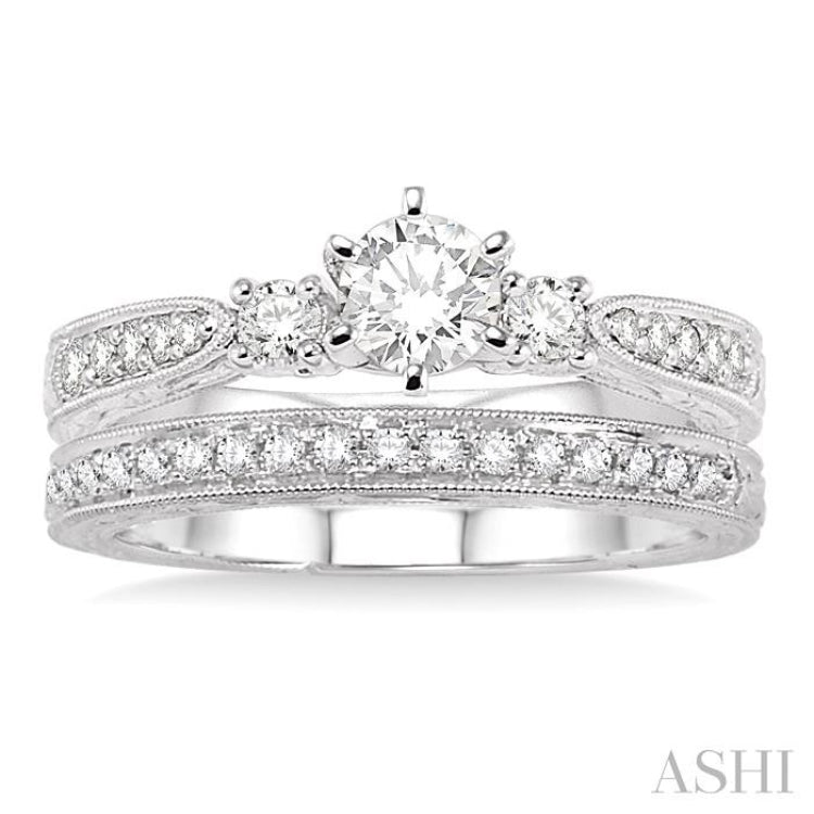 Round Shape Past Present & Future Diamond Wedding Set