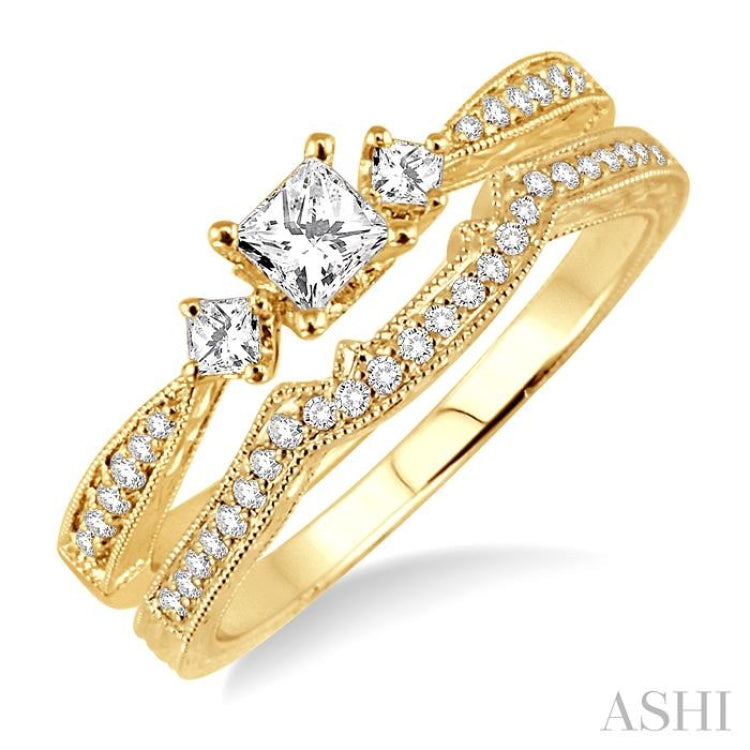 Princess Shape Past Present & Future Diamond Wedding Set