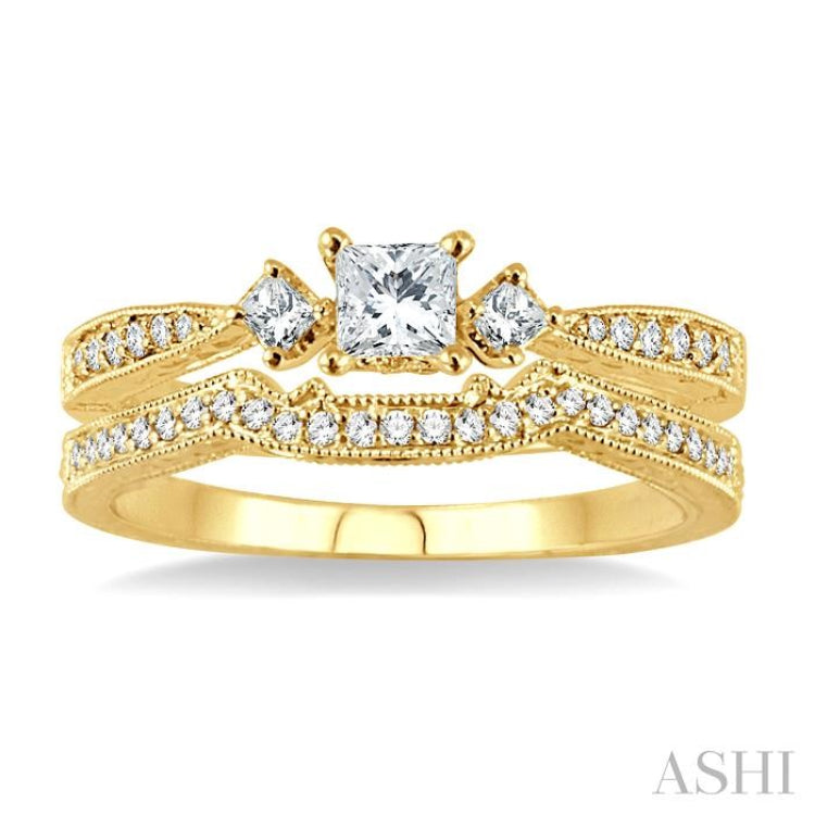 Princess Shape Past Present & Future Diamond Wedding Set